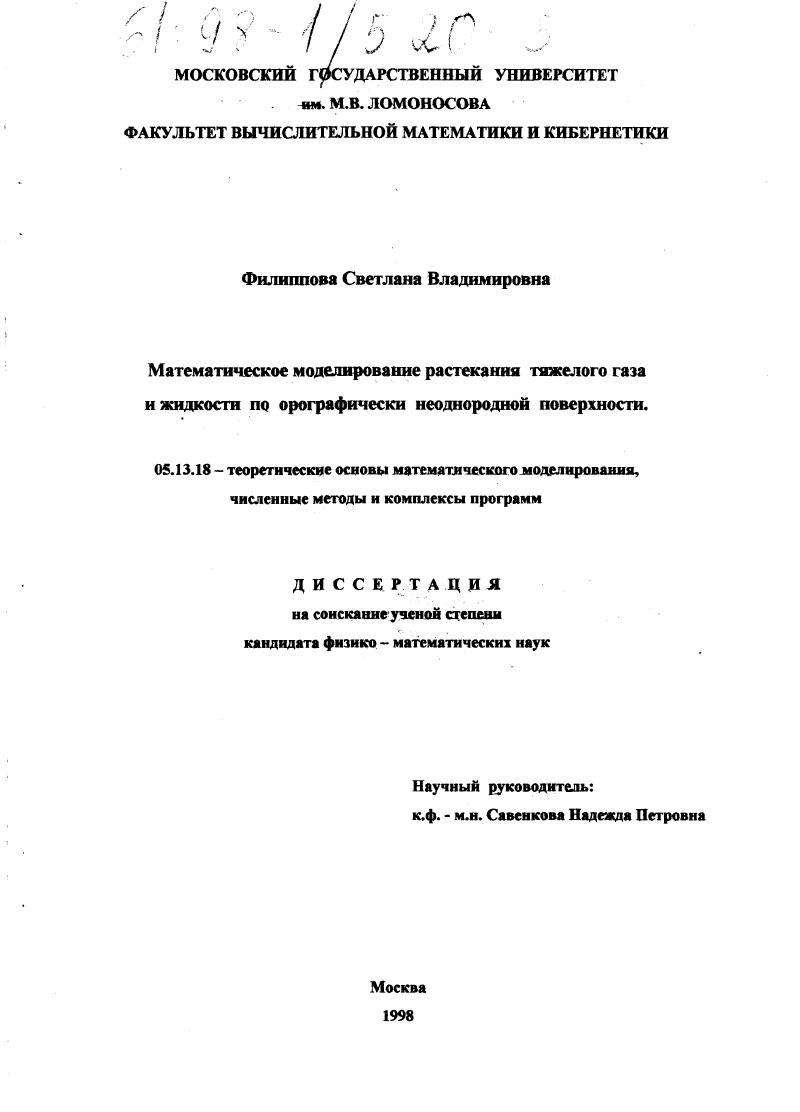Математическое моделирование растекания тяжелого газа и жидкости по орографически неоднородной поверхности