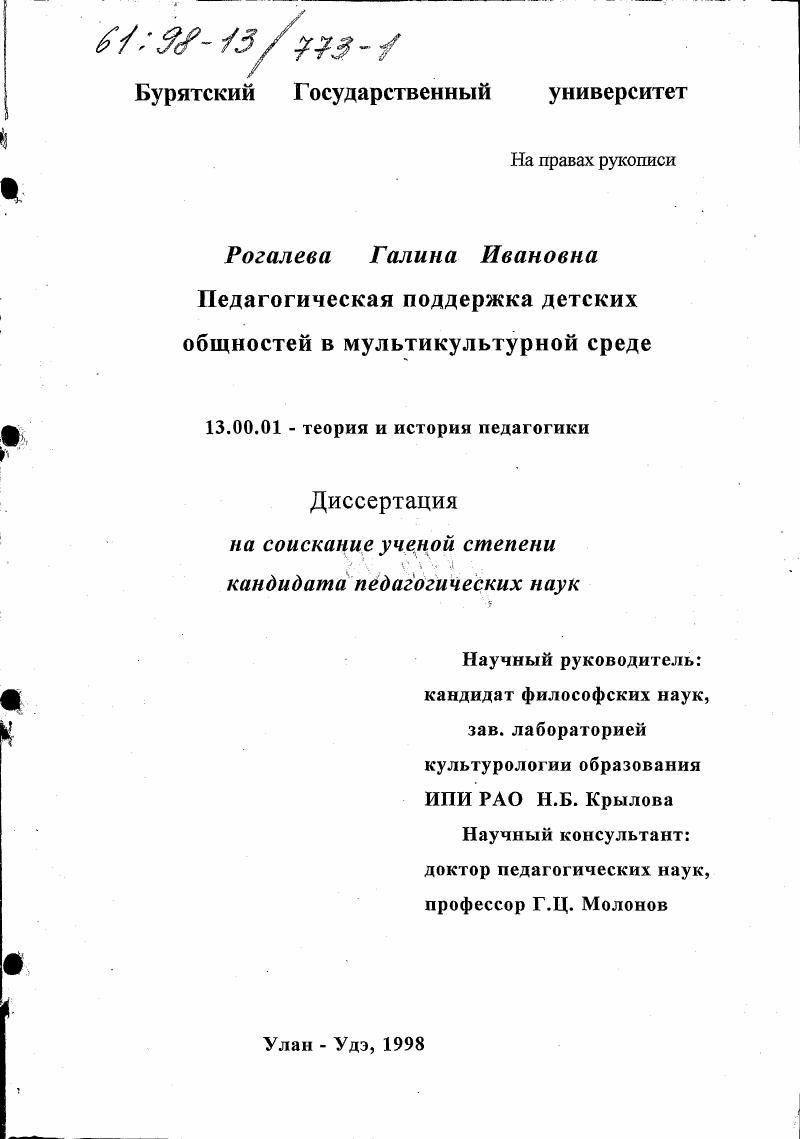 Педагогическая поддержка детских общностей в мультикультурной среде