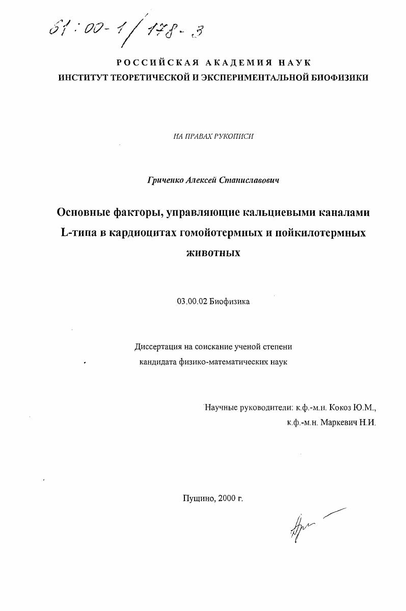 Основные факторы, управляющие кальциевыми каналами L-типа в кардиоцитах гомойотермных и пойкилотермных животных