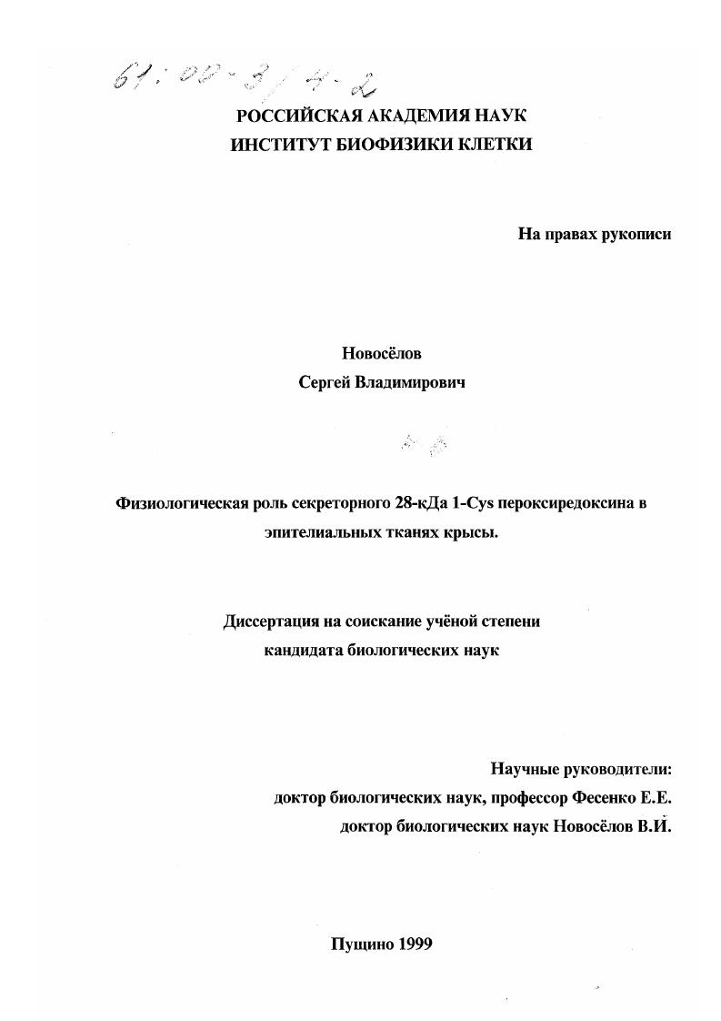 Физиологическая роль 28-кДа 1-Cys пероксиредоксина в эпителиальных тканях крысы