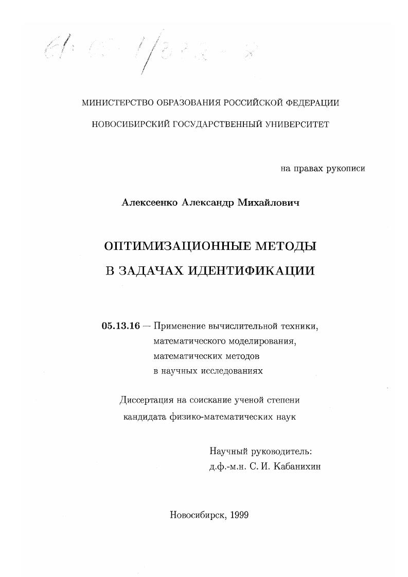 Оптимизационные методы в задачах идентификации