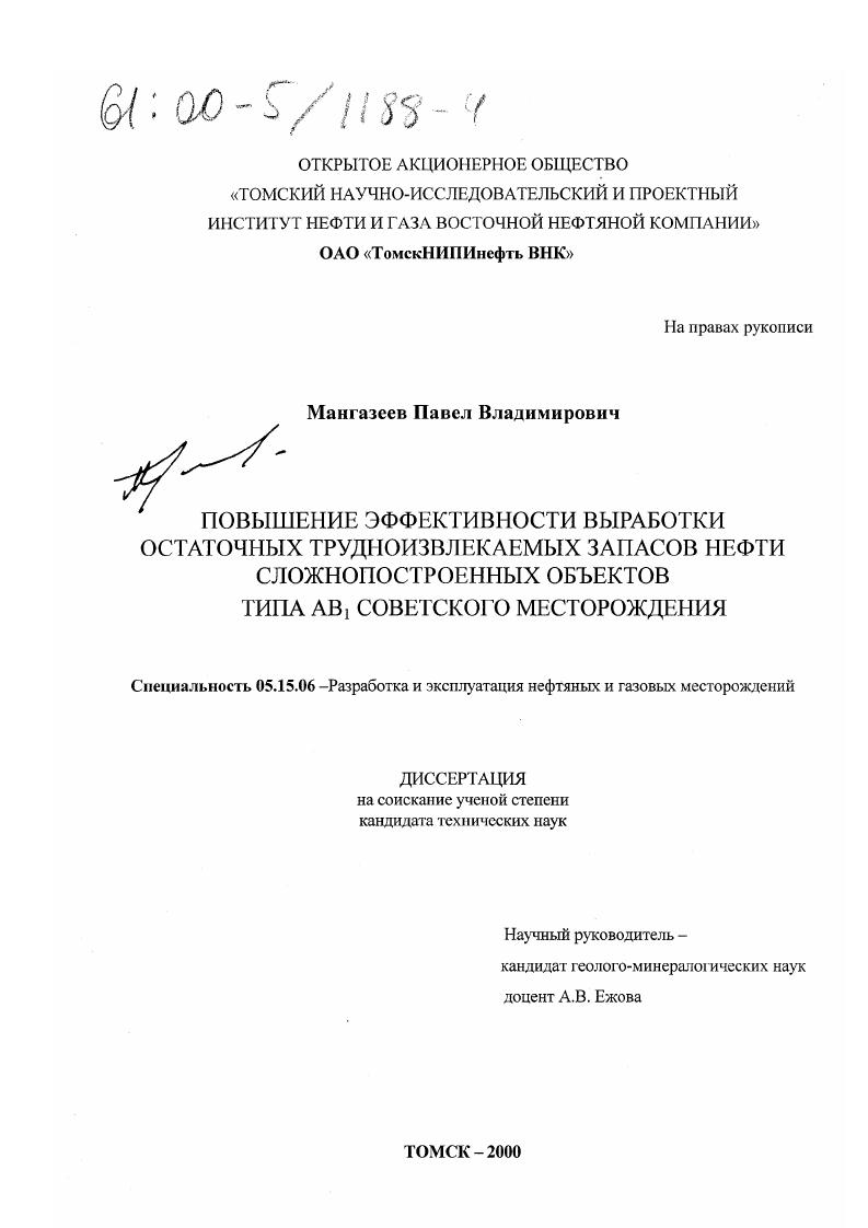 Повышение эффективности выработки остаточных трудноизвлекаемых запасов нефти сложнопостроенных объектов типа АВ1 Советского месторождения