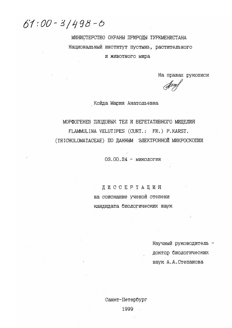 Морфогенез плодовых тел и вегетативного мицелия Flammulina velutipes (Curt.: Fr. ) P. Karst. (Tricholomataceae) по данным электронной микроскопии