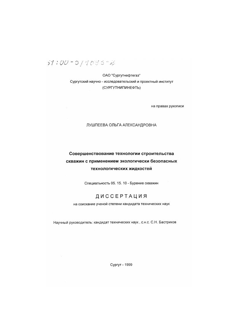 Совершенствование технологии строительства скважин с применением экологически безопасных технологических жидкостей
