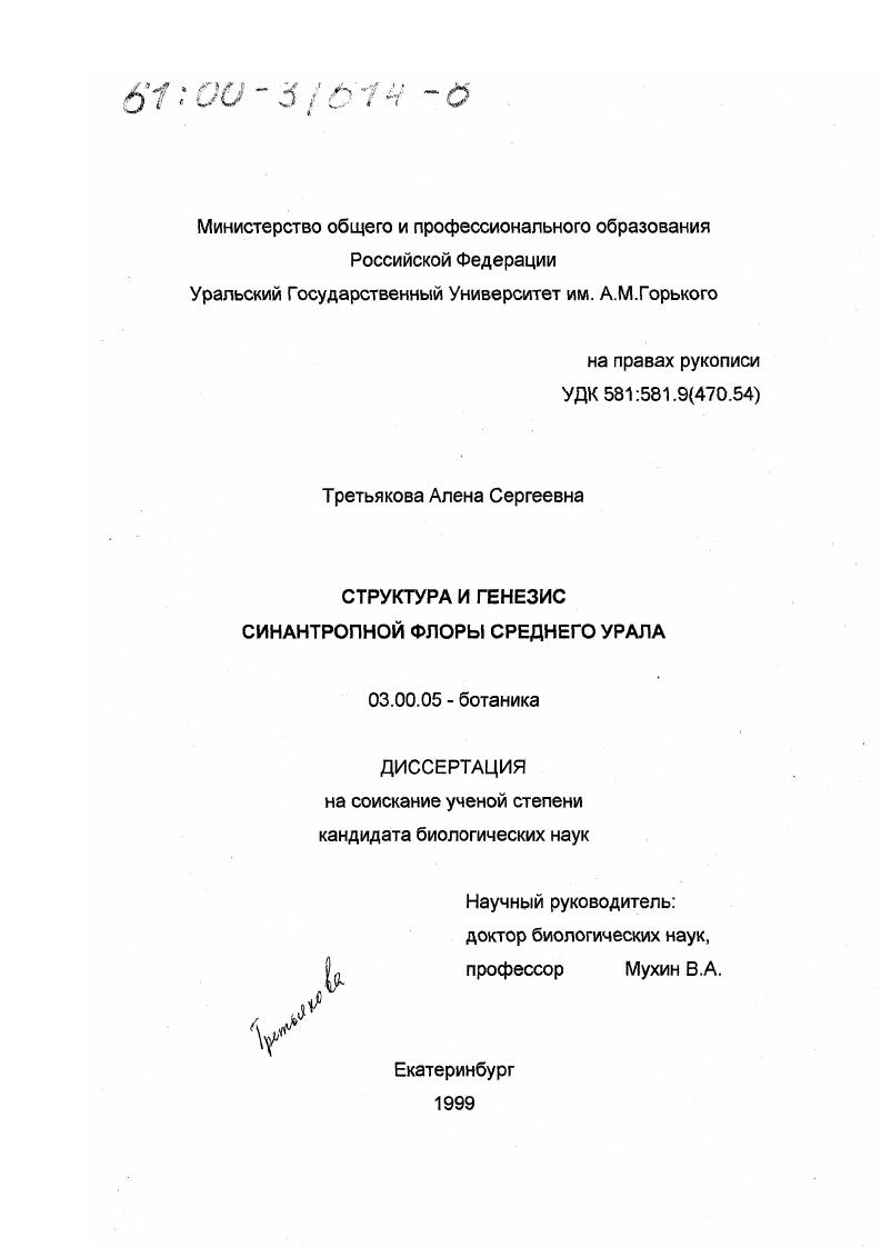 Структура и генезис синантропной флоры Среднего Урала