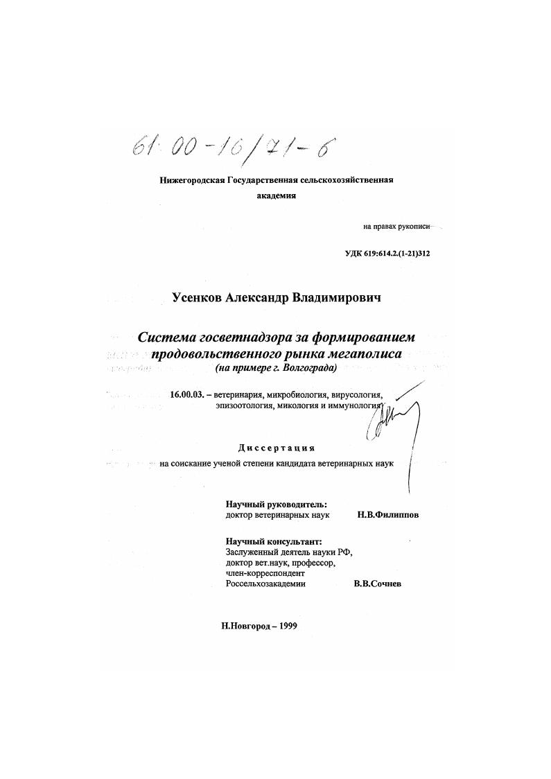 Система госветнадзора за формированием продовольственного рынка мегаполиса : На примере г. Волгограда