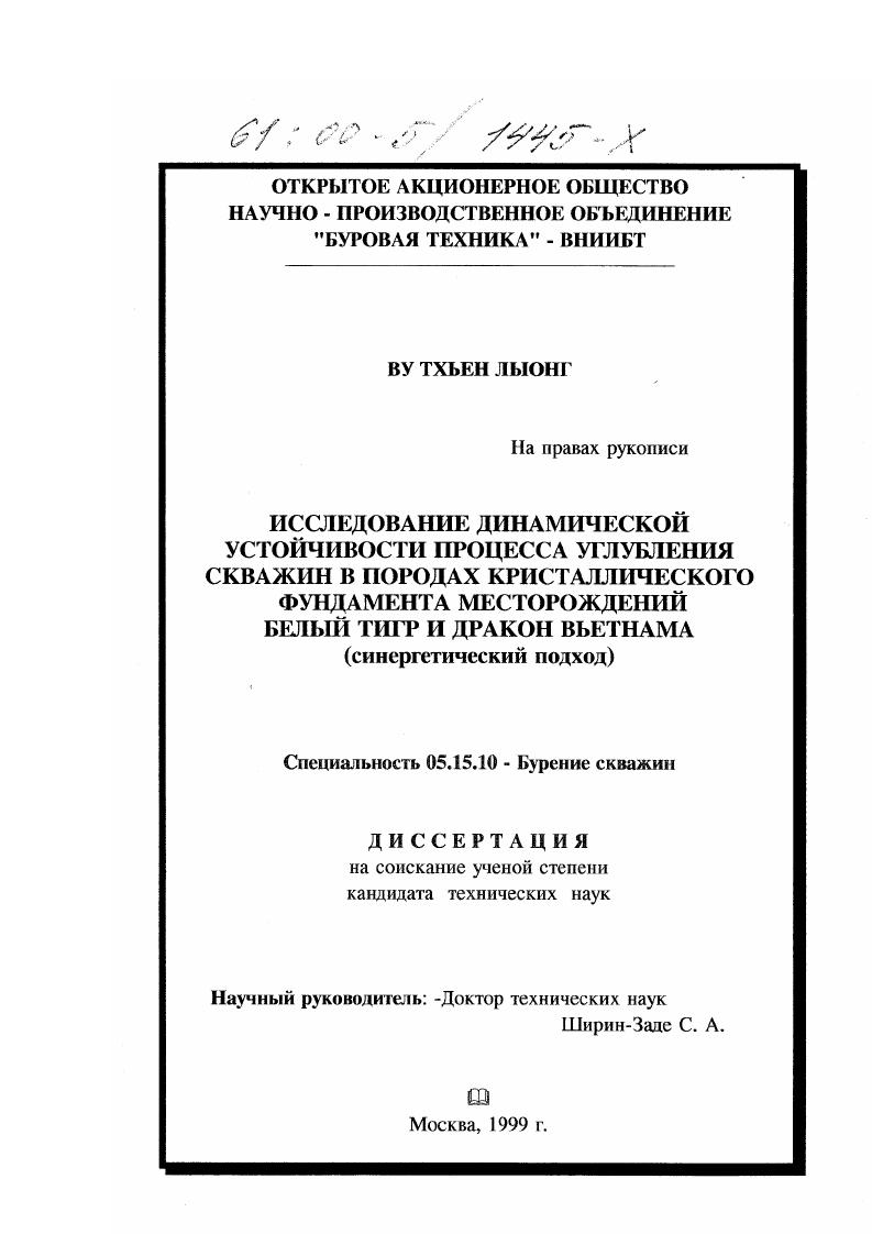 Исследование динамической устойчивости процесса углубления скважин в породах кристаллического фундамента месторождений Белый Тигр и Дракон Вьетнама : Синергетический подход