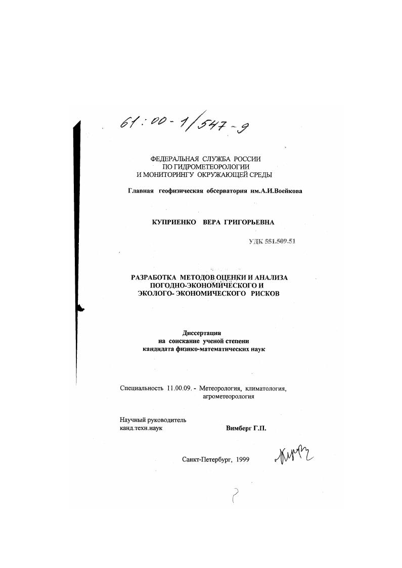 Разработка методов оценки и анализа погодно-экономического и эколого-экономического рисков
