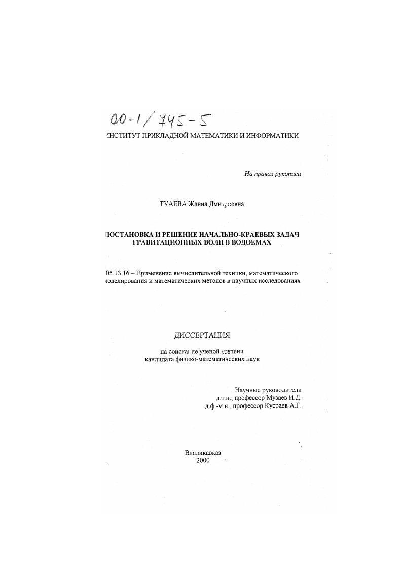 Постановка и решение начально-краевых задач гравитационных волн в водоемах