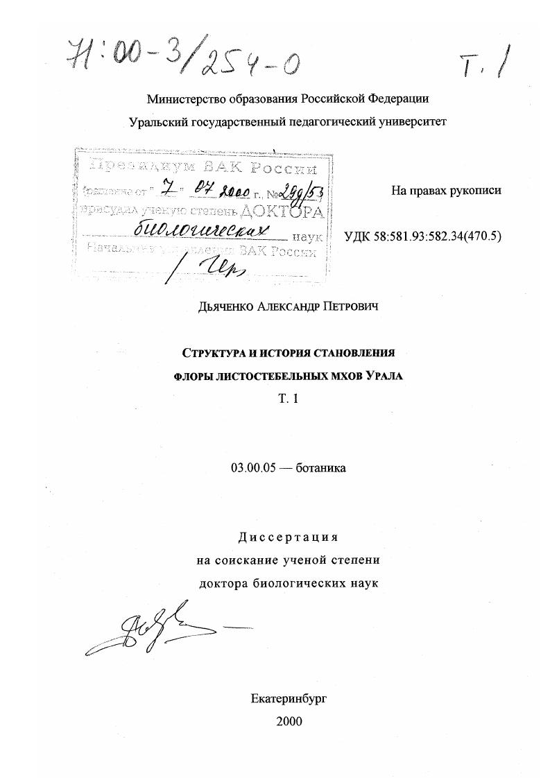Структура и история становления флоры листостебельных мхов Урала