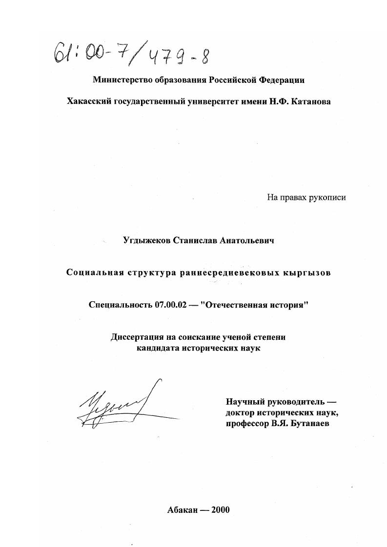 Социальная структура раннесредневековых кыргызов