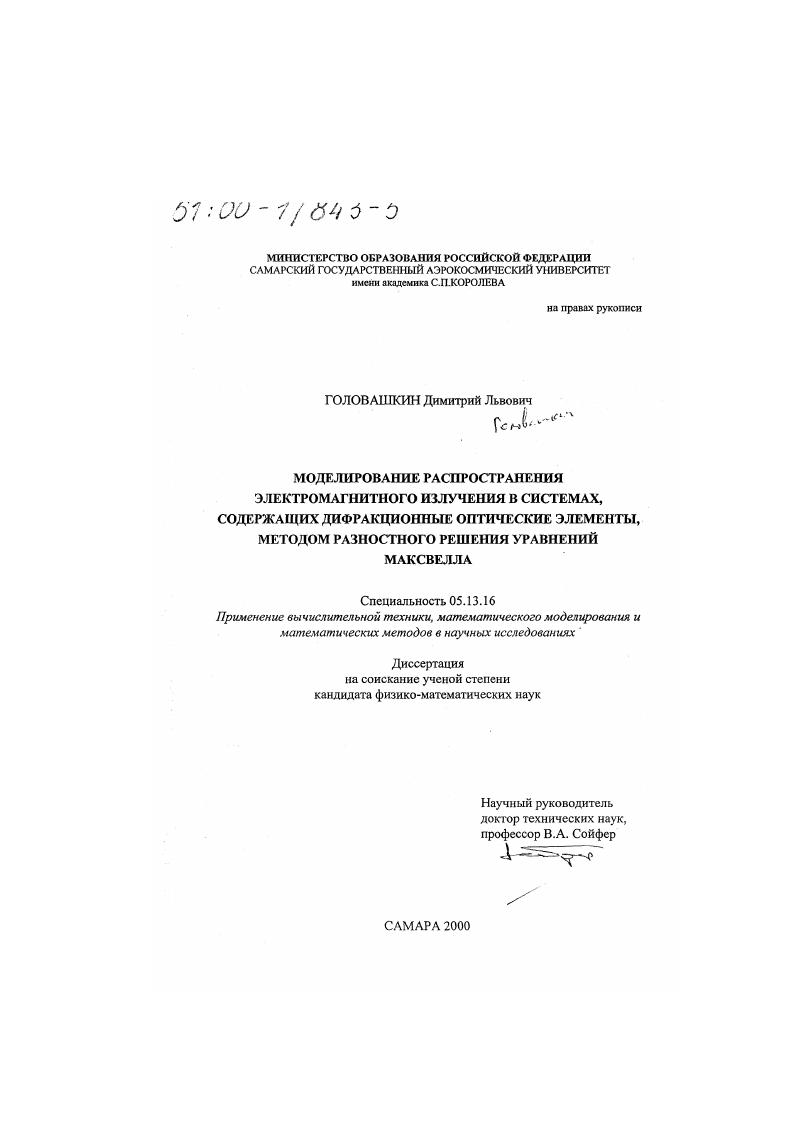 Моделирование распространения электромагнитного излучения в системах, содержащих дифракционные оптические элементы, методом разностного решения уравнений Максвелла