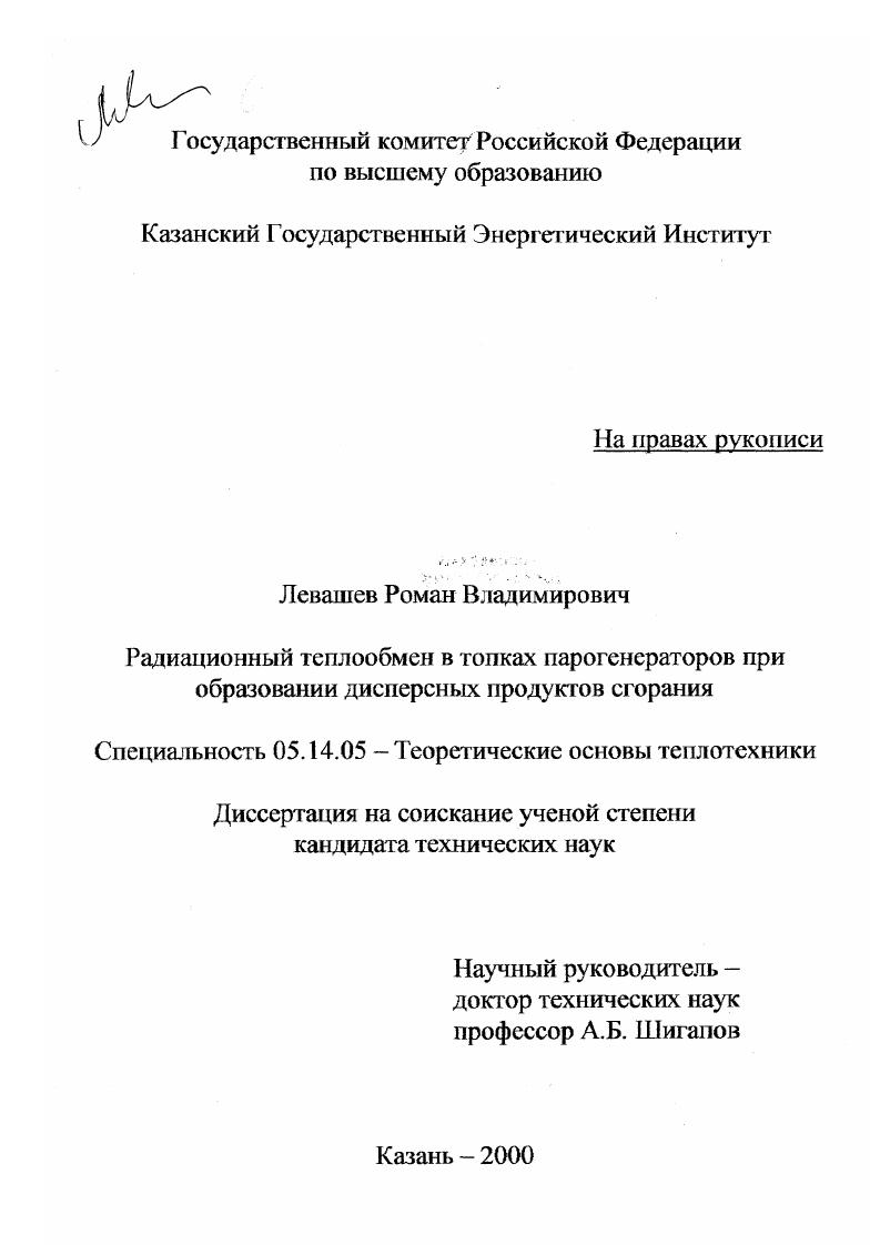 Радиационный теплообмен в топках парогенераторов при образовании дисперсных продуктов сгорания