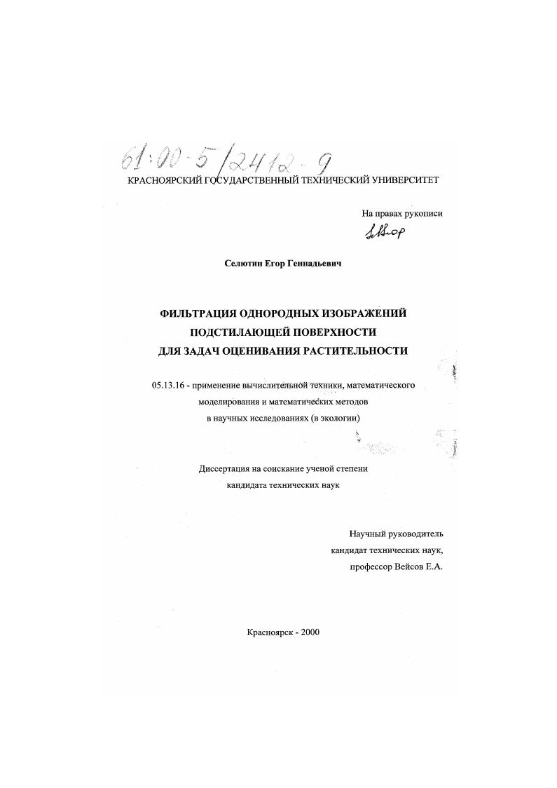 Фильтрация однородных изображений подстилающей поверхности для задач оценивания растительности
