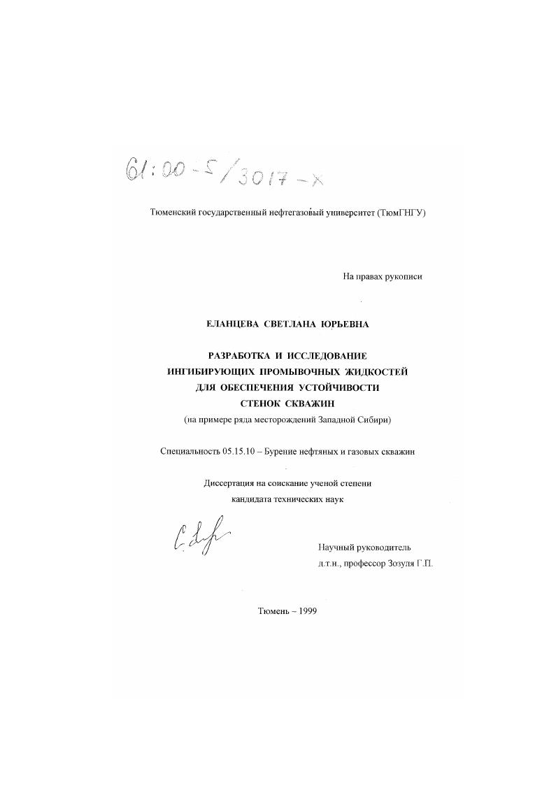 Разработка и исследование ингибирующих промывочных жидкостей для обеспечения устойчивости стенок скважин : На примере ряда месторождений Западной Сибири