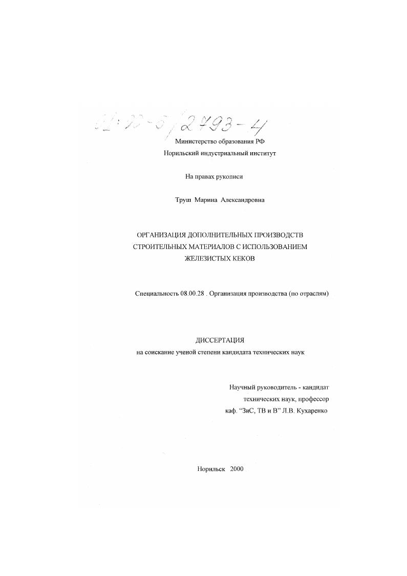 Организация дополнительных производств строительных материалов с использованием железистых кеков