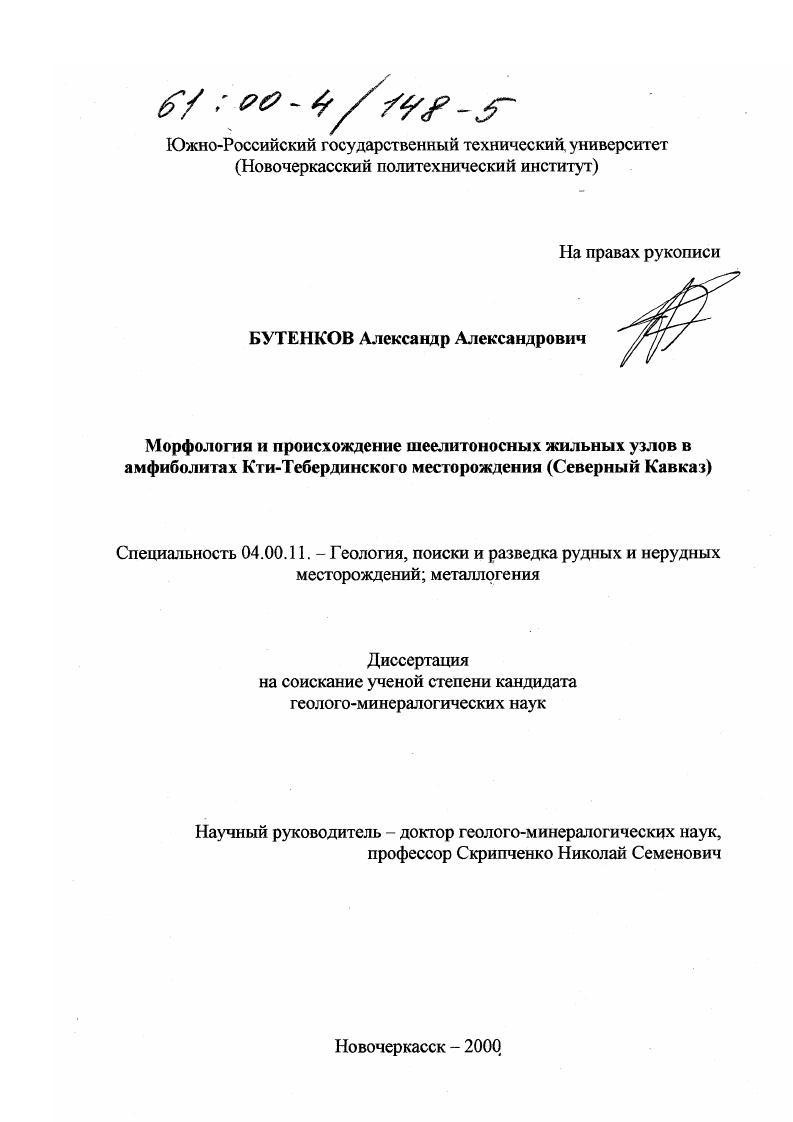 Морфология и происхождение шеелитоносных жильных узлов в амфиболитах Кти-Тебердинского месторождения : Северный Кавказ