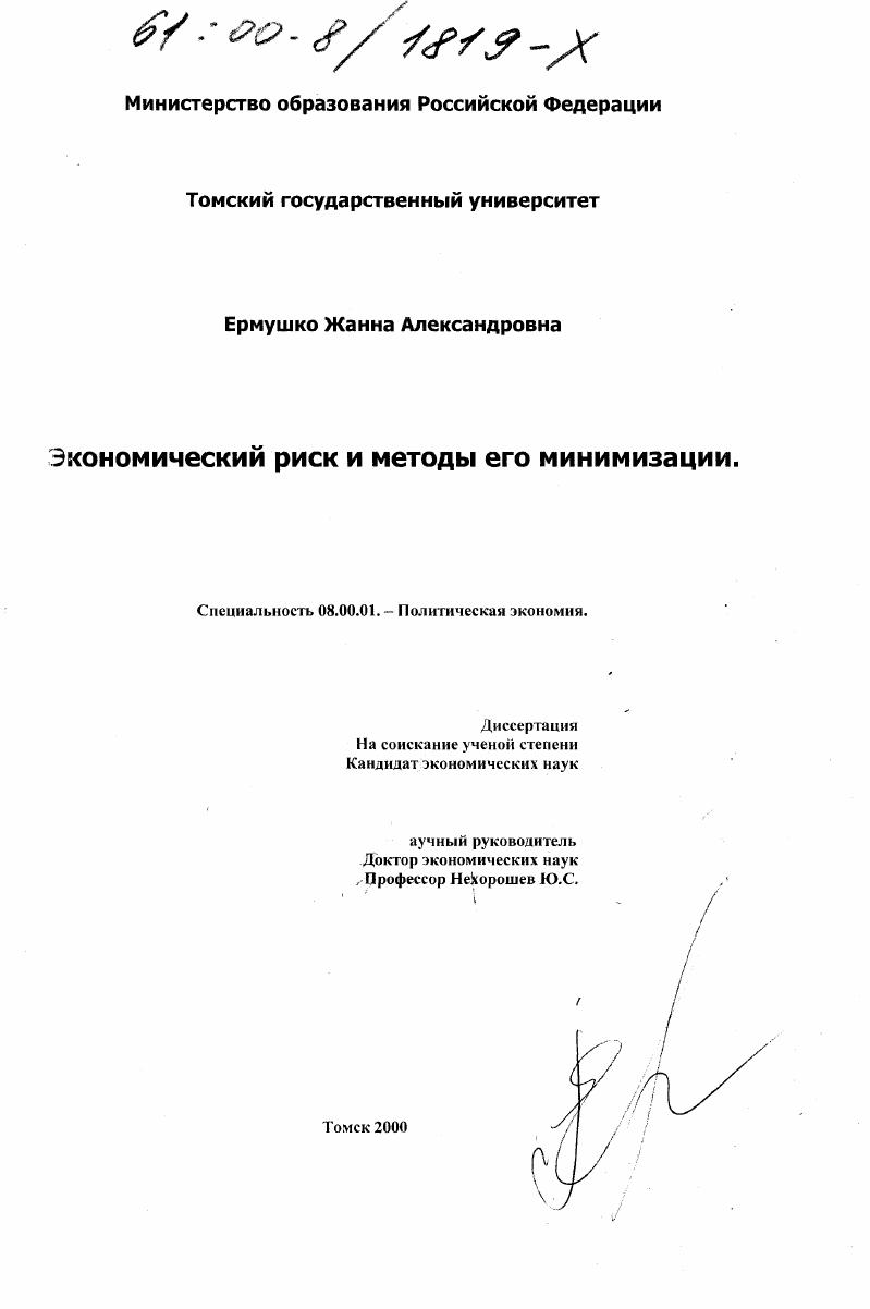 Экономический риск и методы его минимизации