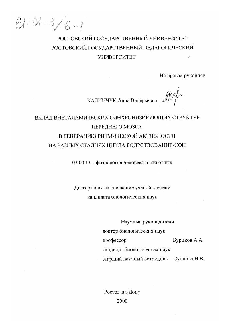 Вклад внеталамических синхронизирующих структур переднего мозга в генерацию ритмической активности на разных стадиях цикла бодрствование-сон