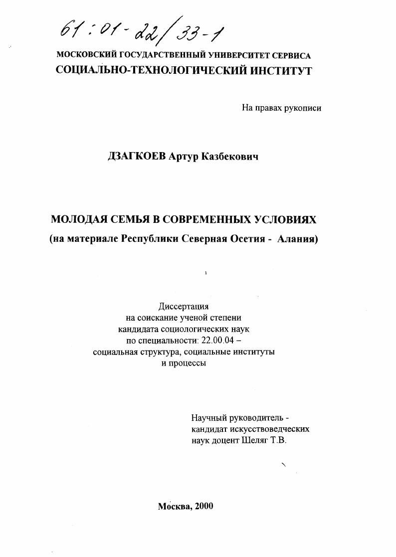 Молодая семья в современных условиях : На материале Республики Северная Осетия-Алания