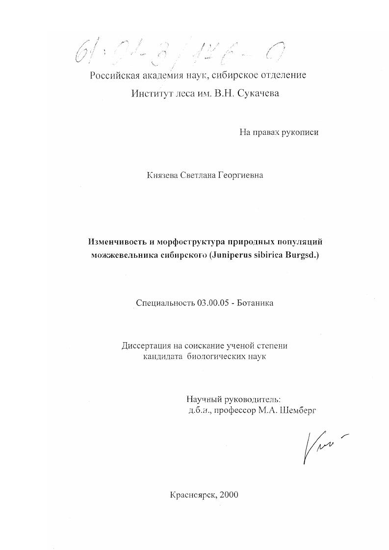 Изменчивость и морфоструктура природных популяций можжевельника сибирского : Juniperus sibirica Burgsd.