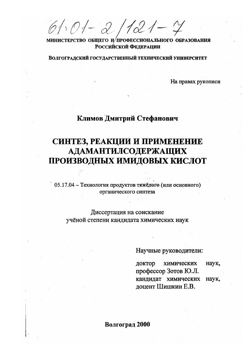Синтез, реакции и применение адамантилсодержащих производных имидовых кислот