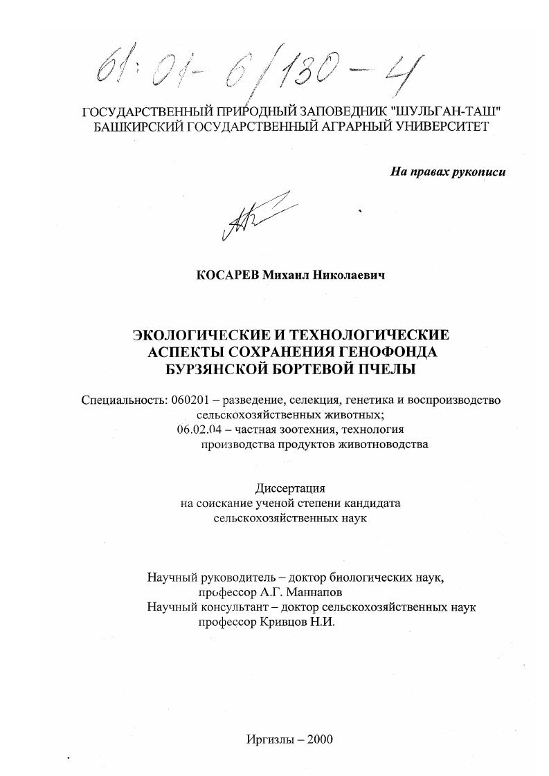 Экологические и технологические аспекты сохранения генофонда бурзянской бортевой пчелы