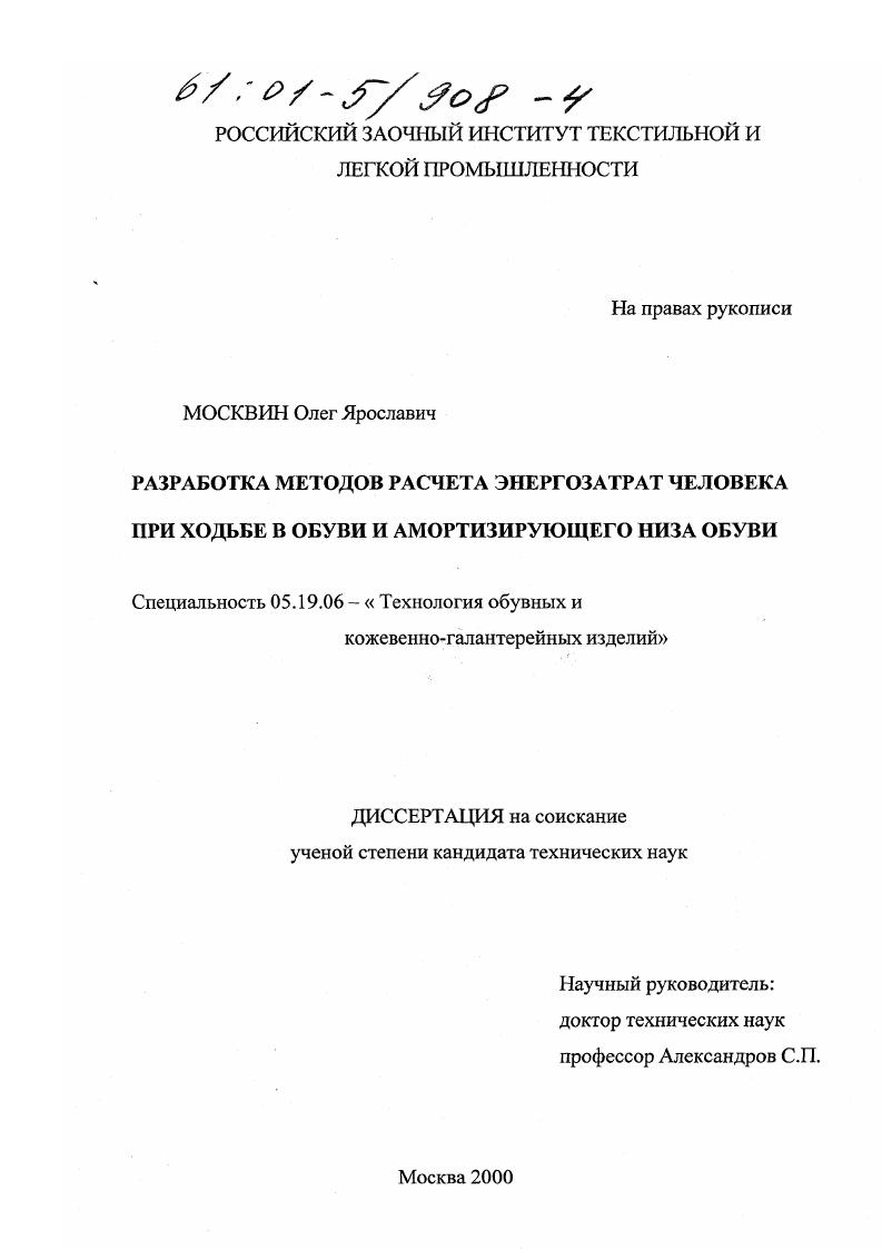 Разработка методов расчета энергозатрат человека при ходьбе в обуви и амортизирующего низа обуви