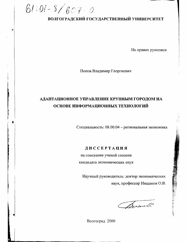 Адаптационное управление крупным городом на основе информационных технологий