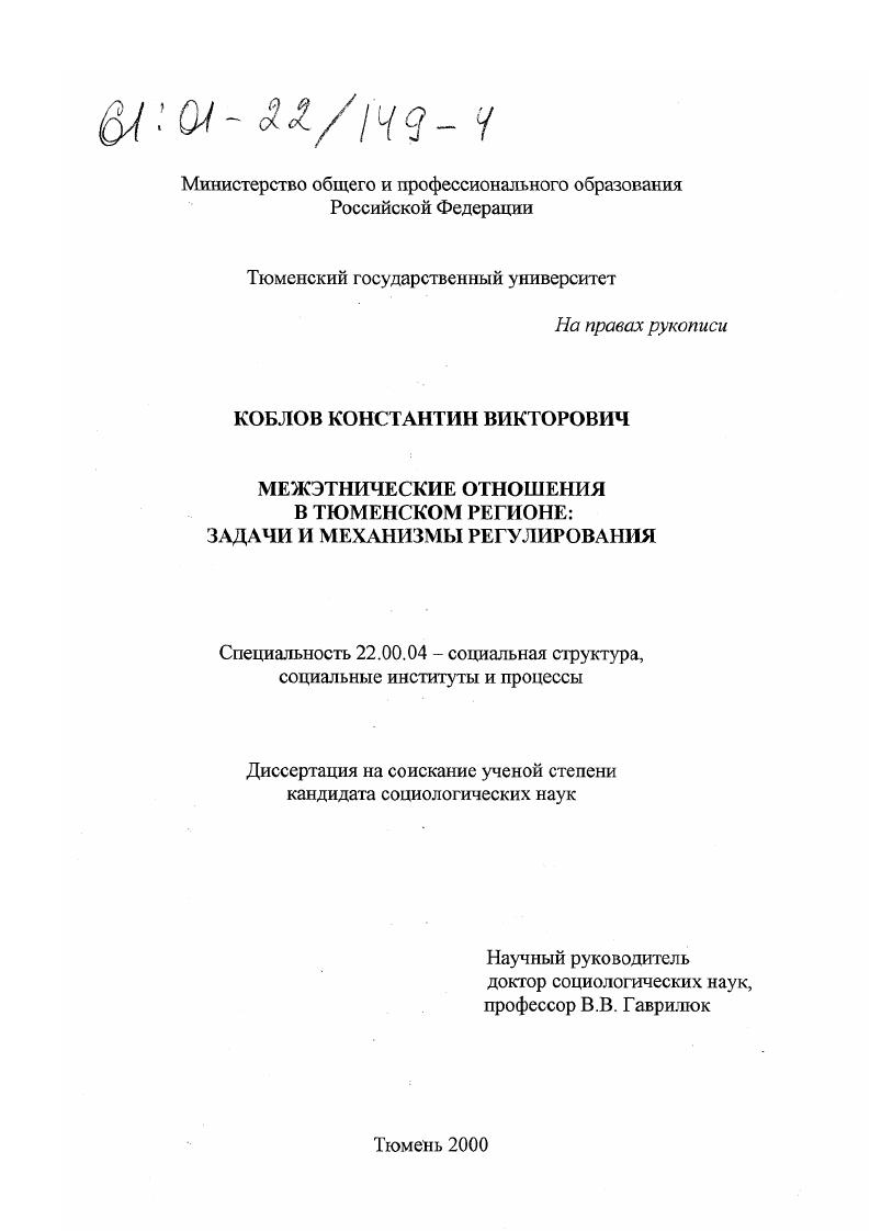 Межэтнические отношения в Тюменском регионе : Задачи и механизмы регулирования
