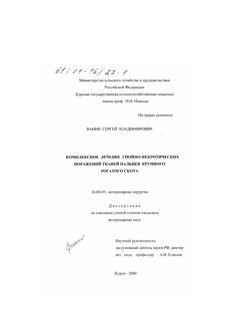 Комплексное лечение гнойно-некротических поражений тканей пальцев у крупного рогатого скота