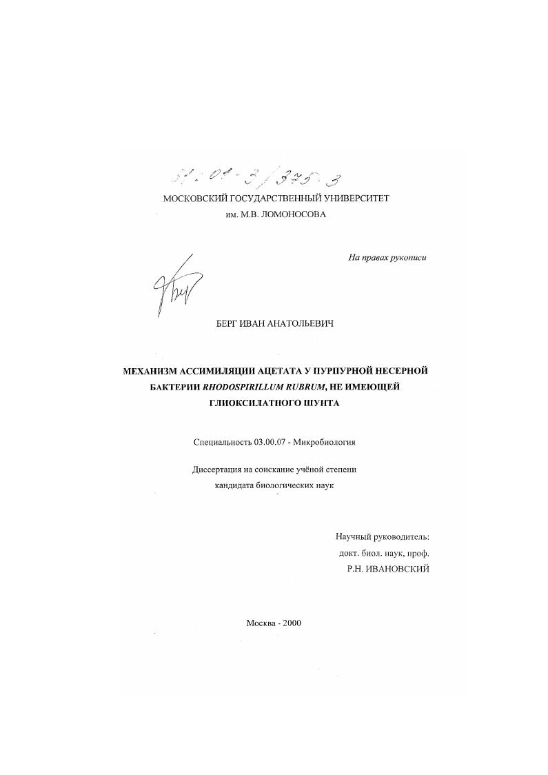 Механизм ассимиляции ацетата у пурпурной несерной бактерии Rhodospirillum rubrum, не имеющей глиоксилатного шунта