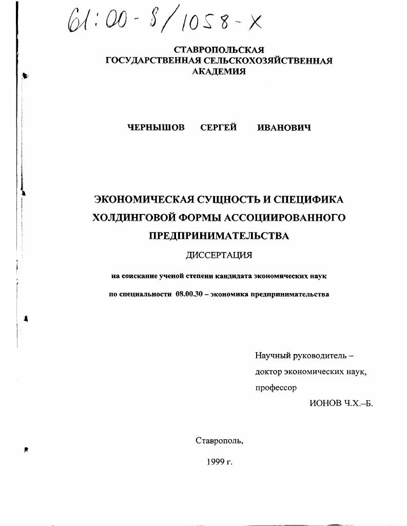 Экономическая сущность и специфика холдинговой формы ассоциированного предпринимательства