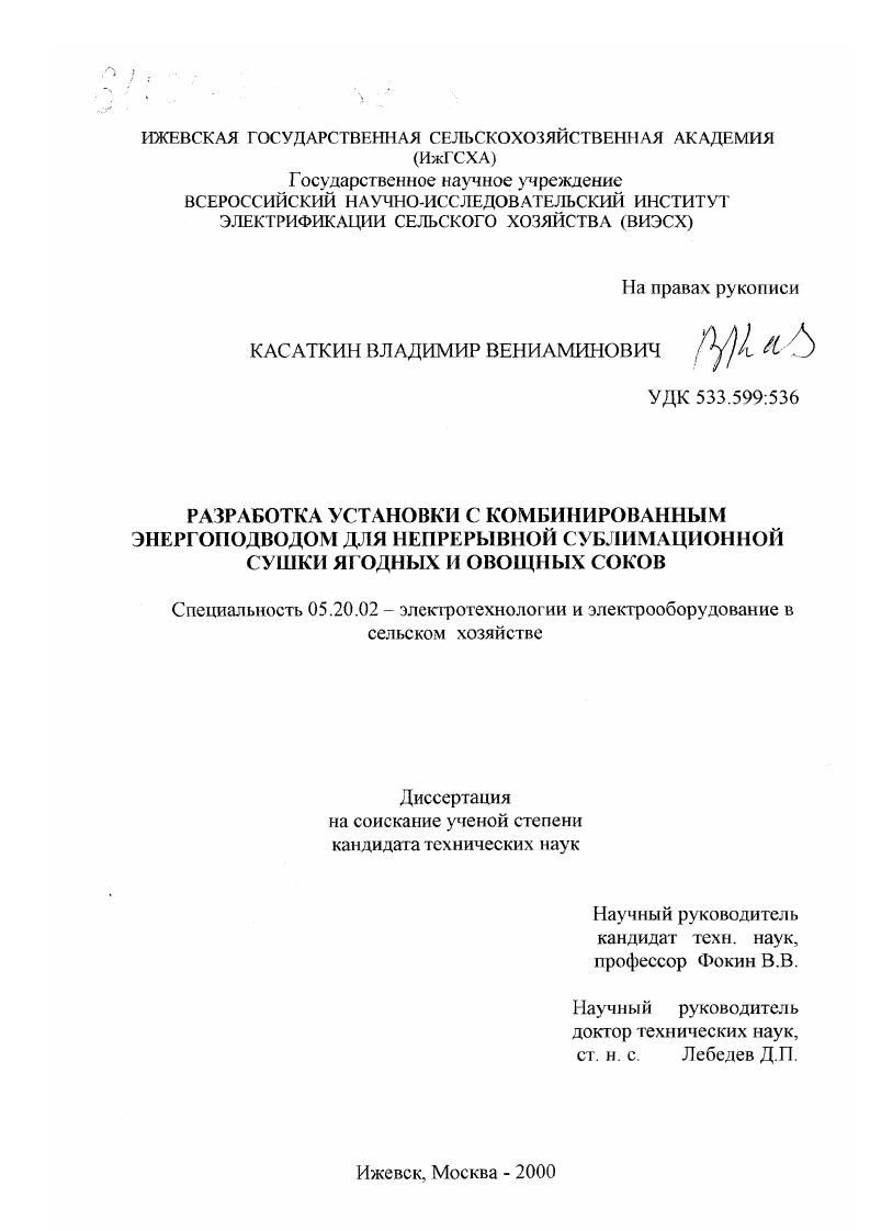 Разработка установки с комбинированным энергоподводом для непрерывной сублимационной сушки ягодных и овощных соков