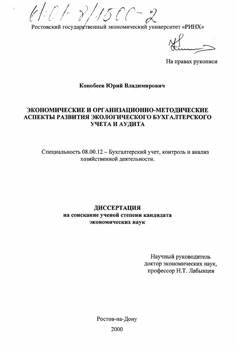 Экономические и организационно-методические аспекты развития экологического бухгалтерского учета и аудита