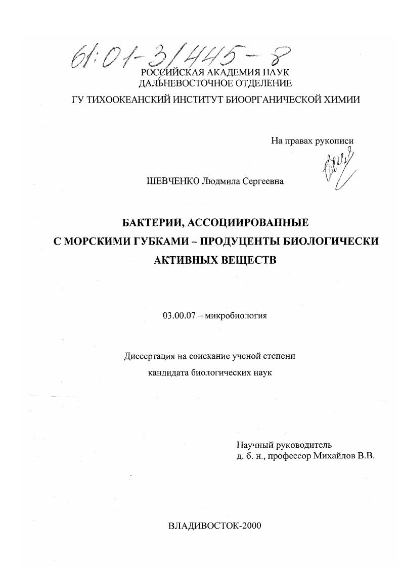 Бактерии, ассоциированные с морскими губками - продуценты биологически активных веществ