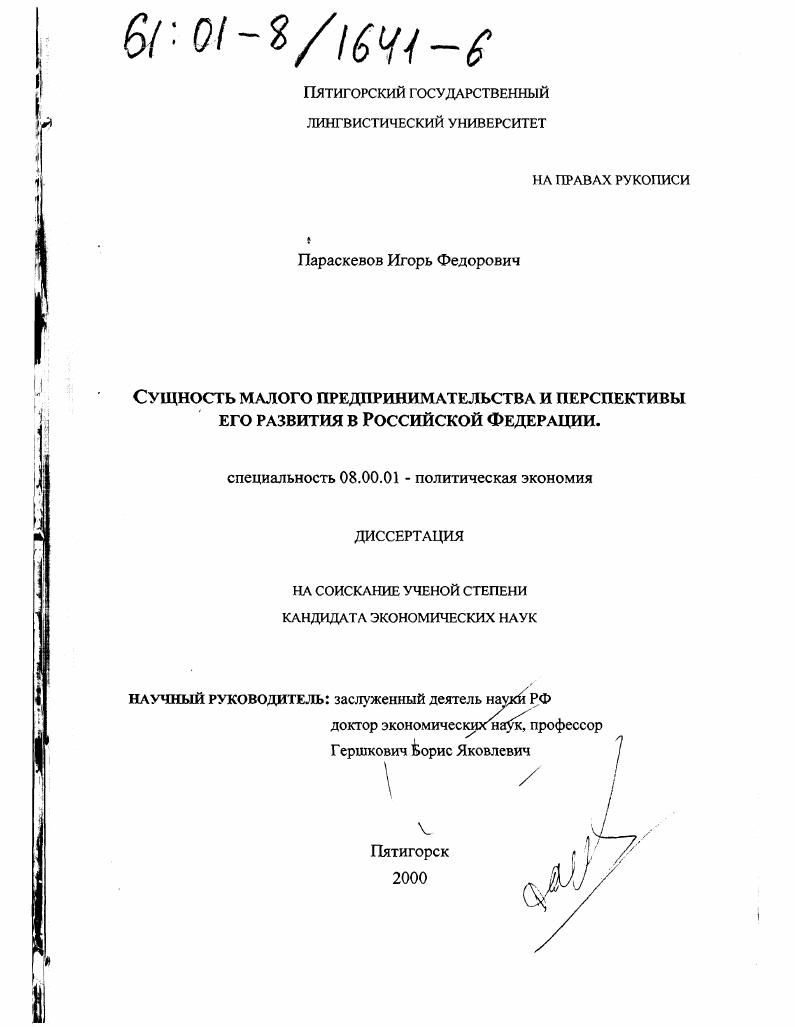 Сущность малого предпринимательства и перспективы его развития в Российской Федерации