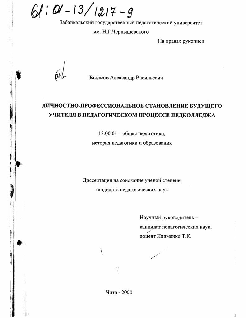 скачать диссертацию Личностно-профессиональное становление будущего учителя в педагогическом процессе педколледжа Личностно-профессиональное становление будущего учителя в педагогическом процессе педколледжа