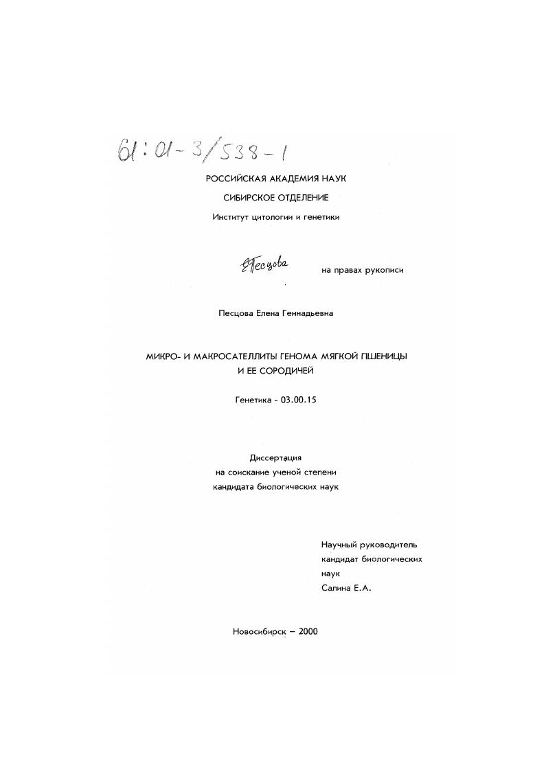 Микро- и макросателлиты генома мягкой пшеницы и ее сородичей