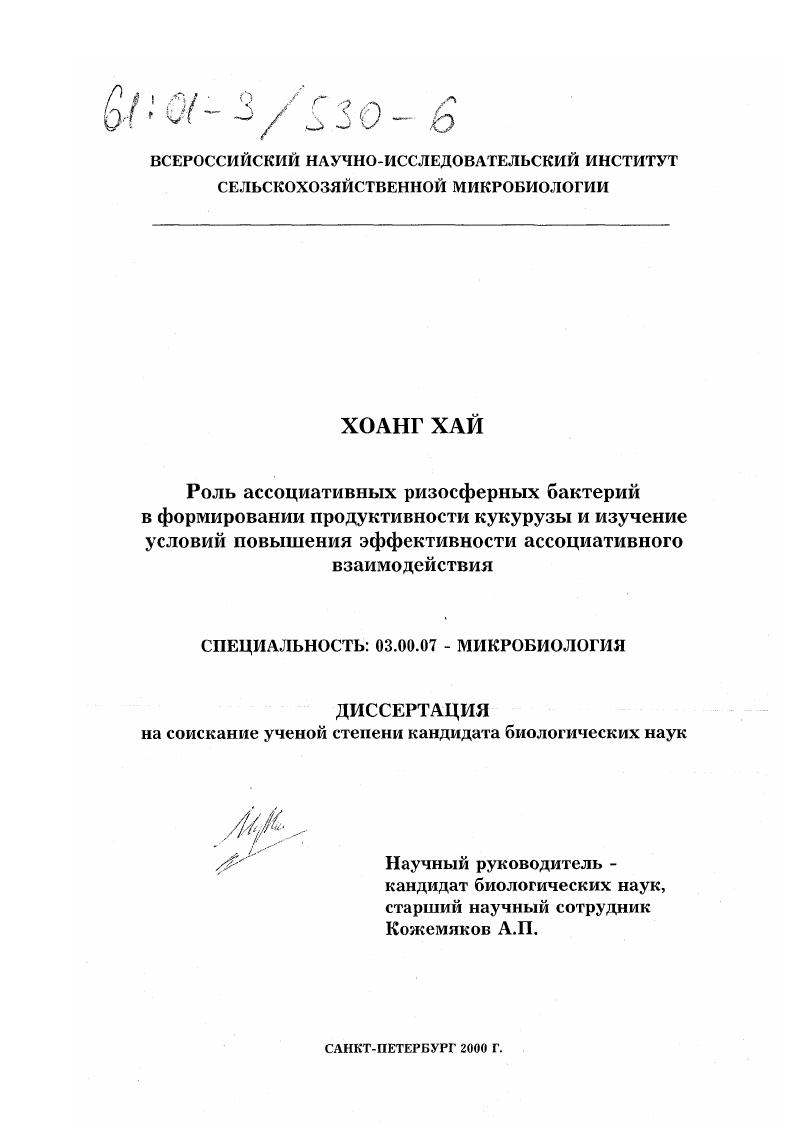 скачать диссертацию Роль ассоциативных ризосферных бактерий в формировании продуктивности кукурузы и изучение условий повышения эффективности ассоциативного взаимодействия Роль ассоциативных ризосферных бактерий в формировании продуктивности кукурузы и изучение условий повышения эффективности ассоциативного взаимодействия