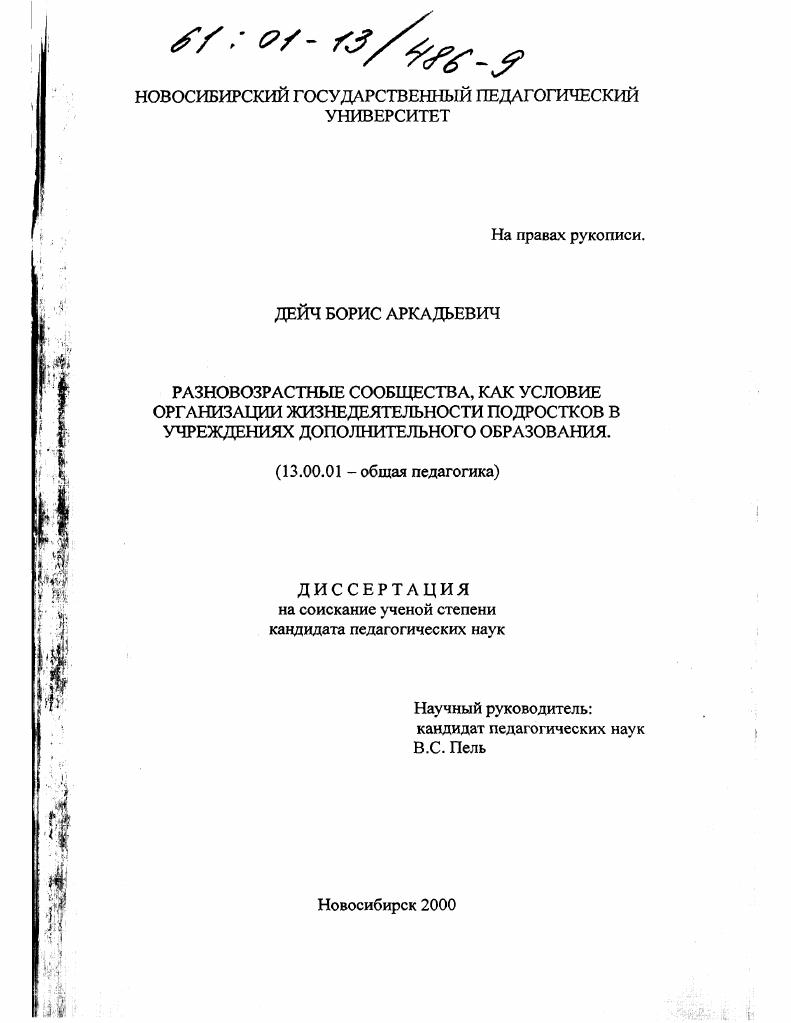 Разновозрастные сообщества, как условие организации жизнедеятельности подростков в учреждениях дополнительного образования