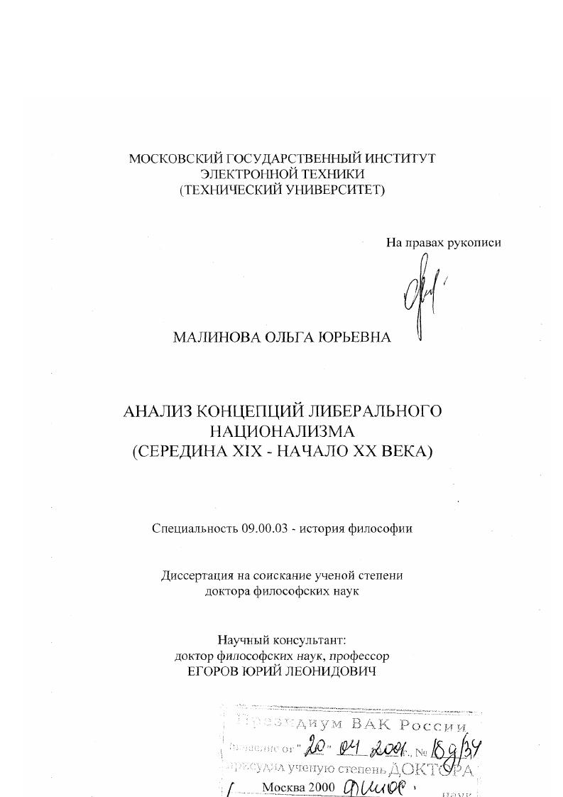 Анализ концепций либерального национализма, середина ХIХ - начало ХХ века