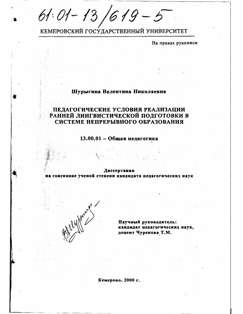 скачать диссертацию Педагогические условия реализации ранней лингвистической подготовки в системе непрерывного образования Педагогические условия реализации ранней лингвистической подготовки в системе непрерывного образования