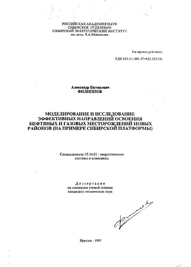 Моделирование и исследование эффективных направлений освоения нефтяных и газовых месторождений новых районов : (на примере Сибирской платформы)