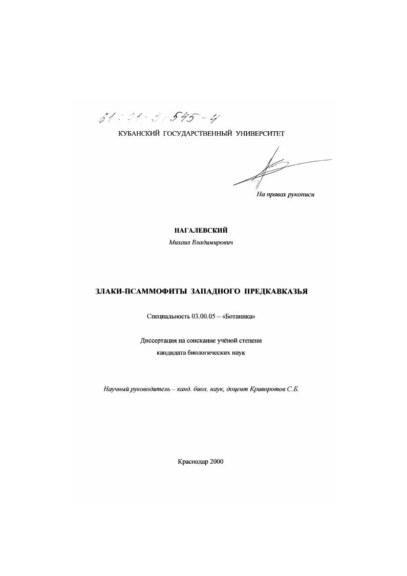 Злаки-псаммофиты Западного Предкавказья