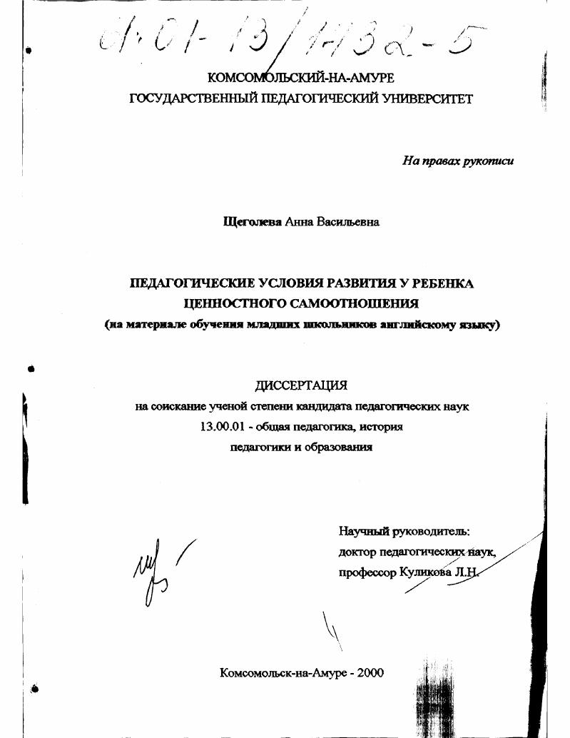 скачать диссертацию Педагогические условия развития у ребенка ценностного самоотношения : На материале обучения младших школьников английскому языку Педагогические условия развития у ребенка ценностного самоотношения : На материале обучения младших школьников английскому языку