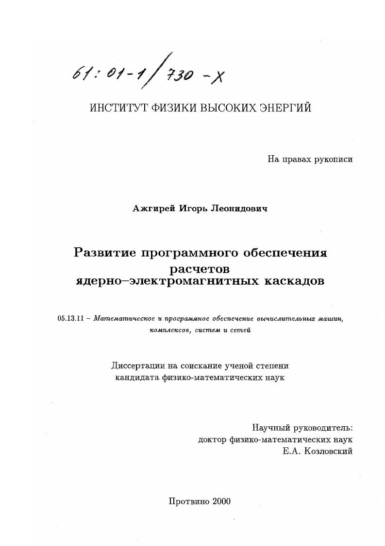 Развитие программного обеспечения расчетов ядерно-электромагнитных каскадов