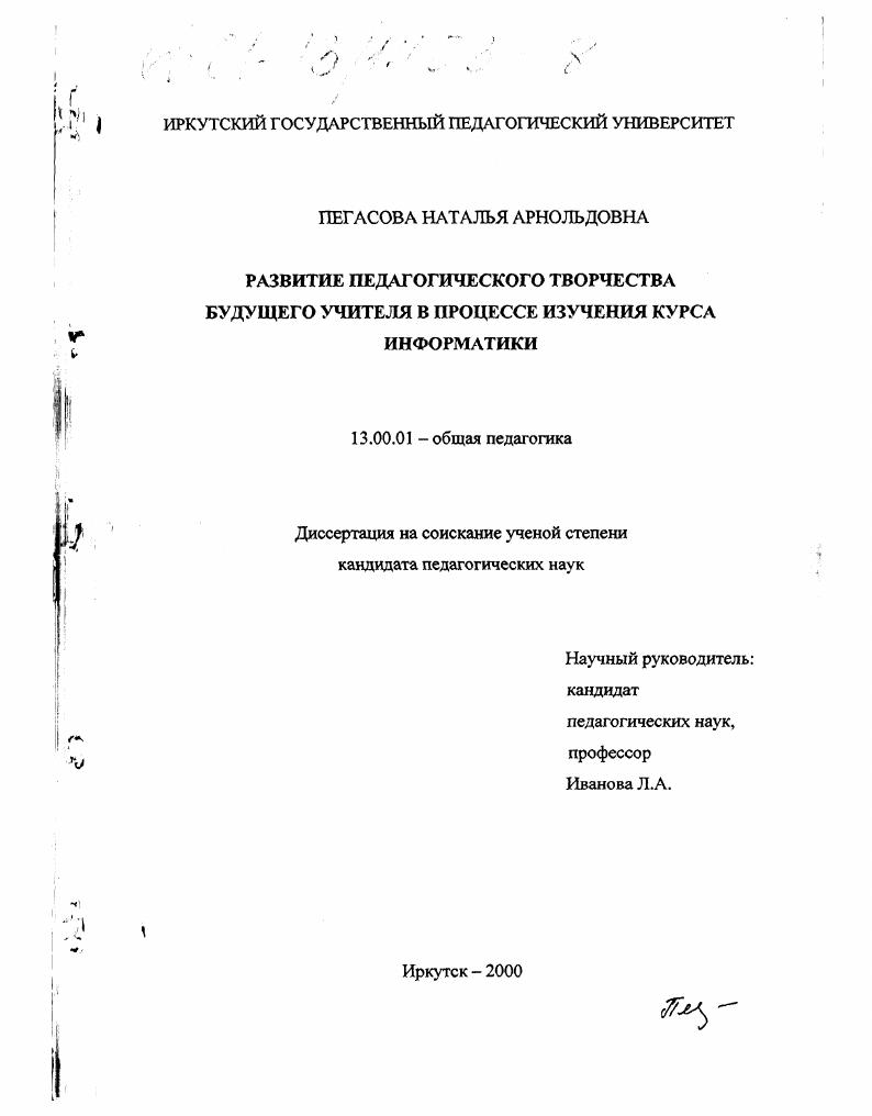 Развитие педагогического творчества будущего учителя в процессе изучения курса информатики