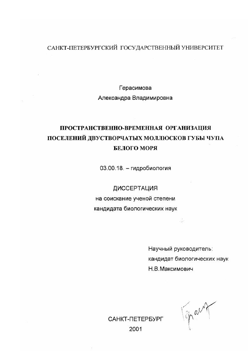 Пространственно-временная организация поселений двустворчатых моллюсков губы Чупа Белого моря