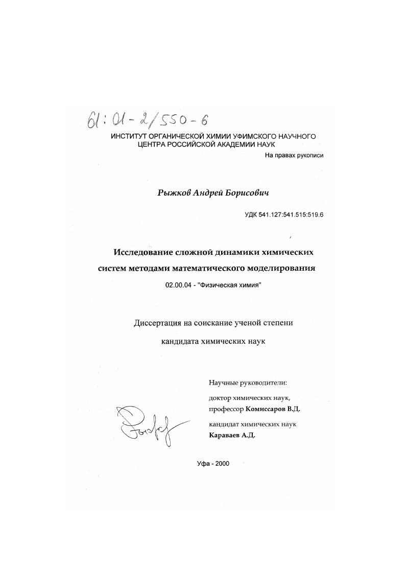 Исследование сложной динамики химических систем методами математического моделирования